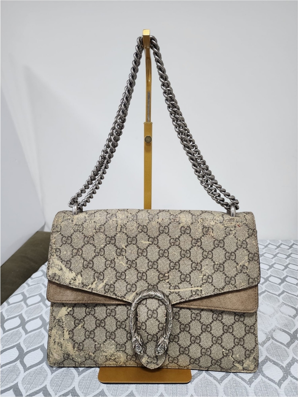 GUCCI Dionysus Medium GG Supreme Monogram Shoulder Bag Beige/Brown